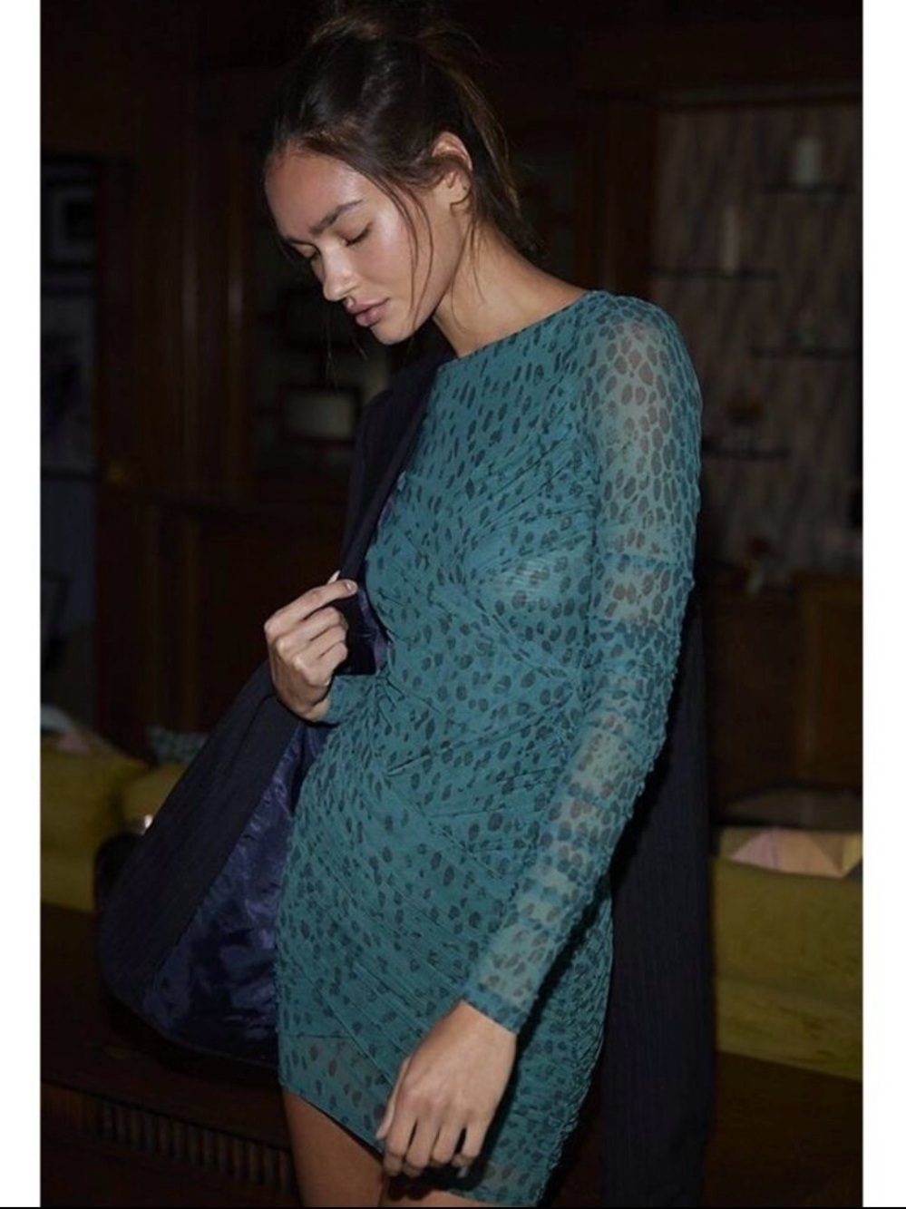 Free People Katana Mesh Mini Dress in Alpine Combo Medium Layered Retro Y2K